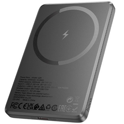 додаткова батарея power bank hoco q26 joy 5000mah pd20w (1c) з бездротовою зарядкою 15w (сірий) 