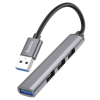 usb hub hoco hb26 4-in-1 adapter (usb to usb3.0+usb2.0*3) (сiрий) 