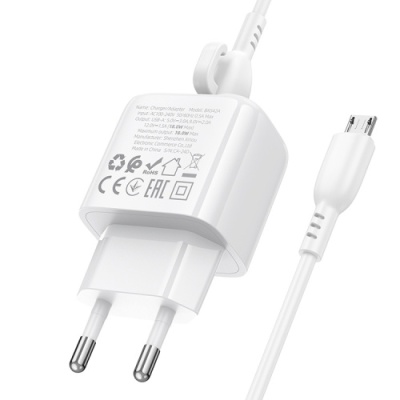 мережевий зарядний пристрій borofone bas42a 1usb/18w/qc3.0 + (usb - microusb) (білий) 