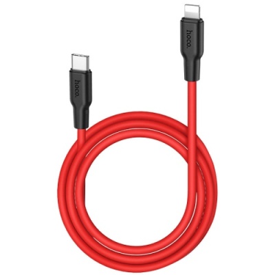 кабель hoco x21 plus silicone (pd) type-c - lightning 20w/3.0a/1m (чорно-червоний) 