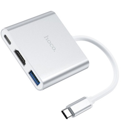 перехідник hoco hb14 type-c to usb3.0+hdmi+pd (сталевий) 
