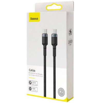 кабель baseus cafule type-c - type-c 100w 5a/2m (catklf-alg1) (black/gray) 