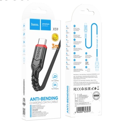 кабель hoco x59 victory usb - type-c 3.0a/3m (чорний) 