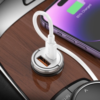 Автомобільний Зарядний Пристрій Hoco NZ10 PD45W+QC3.0 (1Type-C/1USB) (сталевий)