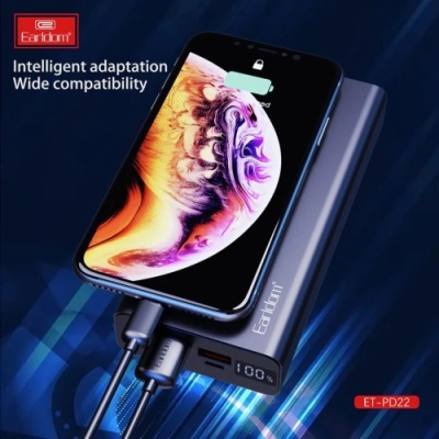 додаткова батарея power bank earldom et-pd22 20000 mah metall alloy pd20w+qc3.0 22.5w (чорний) 