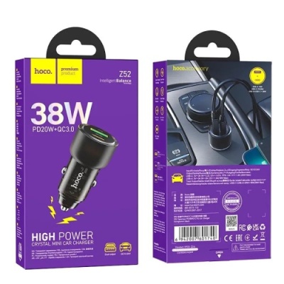 Автомобільний Зарядний Пристрій Hoco Z52 1USB/18W/QC3.0 + 1Type-C/20W/PD (Чорний)