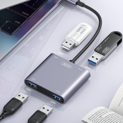 usb hub xo hub012b type-c to 4usb 3.0 (чорний) 