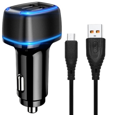 Автомобільний Зарядний Пристрій SkyDolphin SZ18V 2USB/3.4A/15W + (USB - MicroUSB) (Чорний)