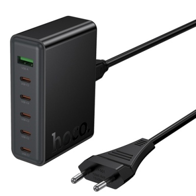 мережевий зарядний пристрій hoco c152a pd70w+ qc3.0 (1usb/5type-c/3a) (чорний) 