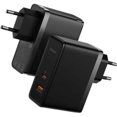 мережевий зарядний пристрій baseus gan5 pro fast charger (ccgp090201) 1usb/30w/qc4.0 + 1type-c/65w/pd3.0 + (type-c - type-c)5a (чорний) 