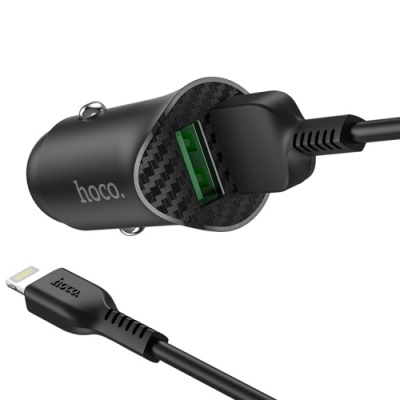 Автомобільний Зарядний Пристрій Hoco Z39 Farsighted 2USB/18W/QC3.0 + (USB - Lightning) (Чорний)