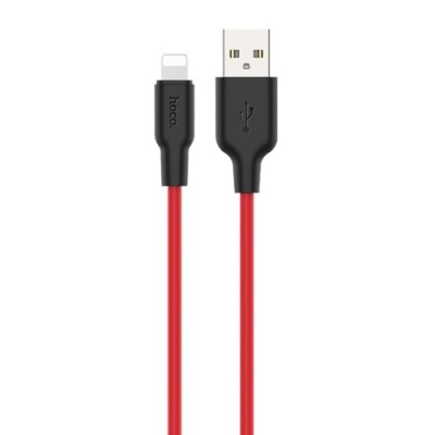 кабель hoco x21 plus silicone usb - lightning 2.4a/1m (чорно-червоний) 