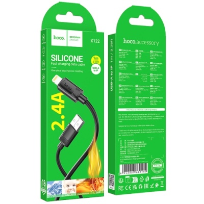 кабель hoco x122 silicone usb - lightning 2.4a/1m (чорний) 