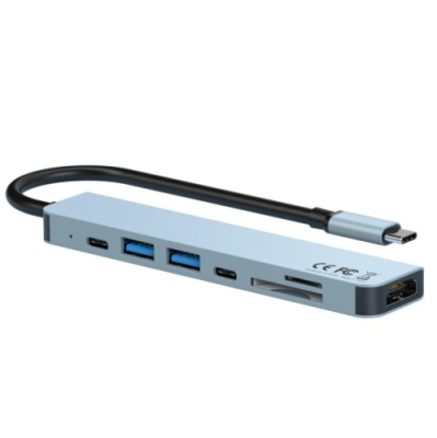 usb hub адаптер xo-hub008 type-c to usb+hdmi+sd+microsd pd 100w 7 in 1 (чорний) 