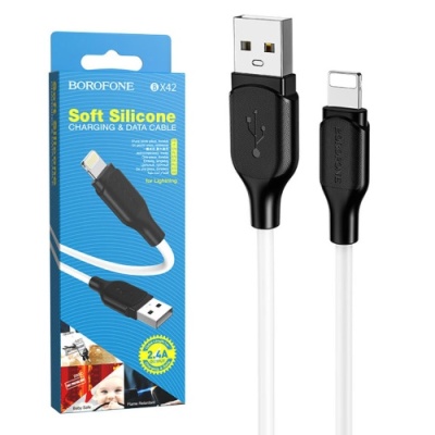 кабель borofone bx42 soft silicone usb - lightning 2.4a/1m (білий) 