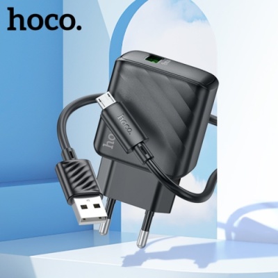 мережевий зарядний пристрій hoco cs21a 1usb/18w/qc3.0 + (usb - microusb) (чорний) 