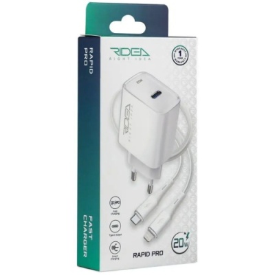 мережевий зарядний пристрій ridea rw-20125 rapid pro 1usb-c qc/pd 20w+type-c to lightning (бiлий) 