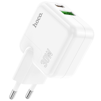 мережевий зарядний пристрій hoco c111a pd30w+ qc3.0 (1usb/1type-c) (білий) 