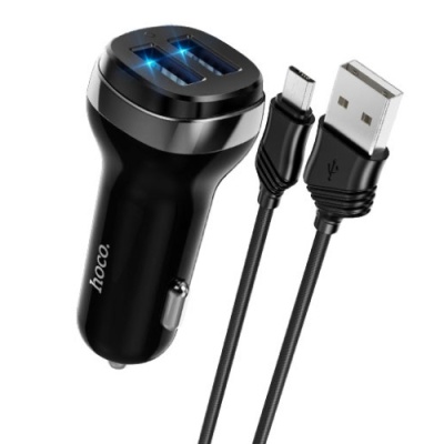 Автомобільний Зарядний Пристрій Hoco Z40 2USB/2.4A + (USB - MicroUSB) (Чорний)