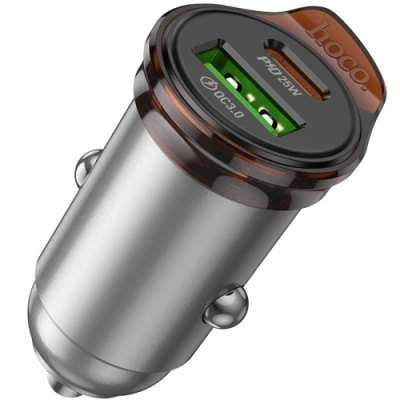 Автомобільний Зарядний Пристрій Hoco NZ16A PD25W+QC3.0 (1USB/1Type-C) (сірий)