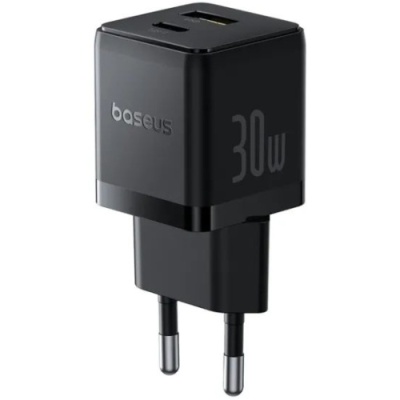 мережевий зарядний пристрій baseus palm fast charger (p1011160a113-00) 1usb/qc3.0 + 1type-c/pd 30w (чорний) 