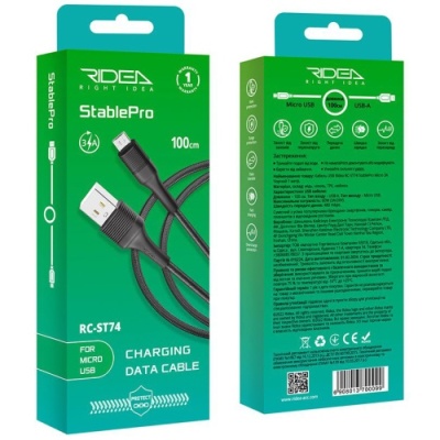 кабель ridea rc-st74 stablepro 60w usb - microusb 3a/1m (чорний) 