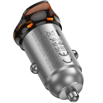 Автомобільний Зарядний Пристрій Hoco NZ16A PD25W+QC3.0 (1USB/1Type-C) (сірий)