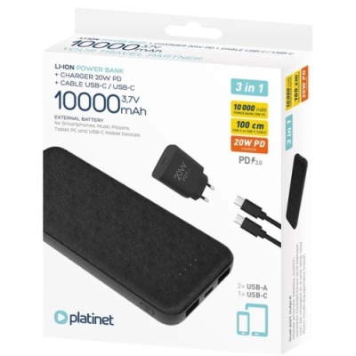 додаткова батарея power bank platinet (pmpb10setb) pd20w+qc3.0 22.5w 10000mah (black) 
