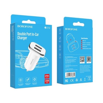 Автомобільний Зарядний Пристрій Borofone BZ12 2USB/2.4A (Білий)