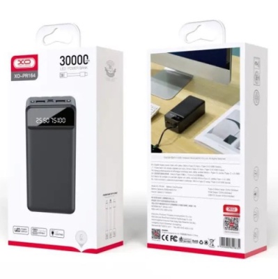 додаткова батарея power bank xo pr164 with cable 30000 mah (чорний) 