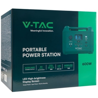 зарядна станція power station v-tac vt-606n, 600w(1kw peak), 576wh, qc 18w, pd 65w, dc, lifepo4 (eu) 