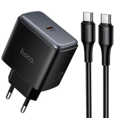 мережевий зарядний пристрій hoco c159a 1type-c/65w/pd + (type-c - type-c) (чорний) 