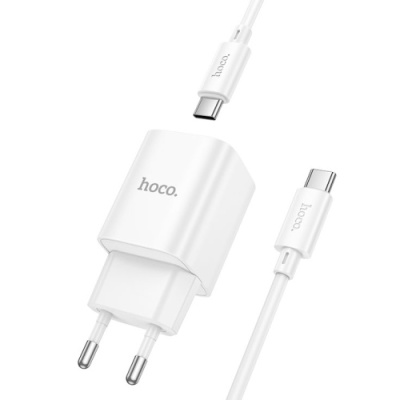 мережевий зарядний пристрій hoco c148a 1type-c/30w/pd + (type-c - type-c) (бiлий) 