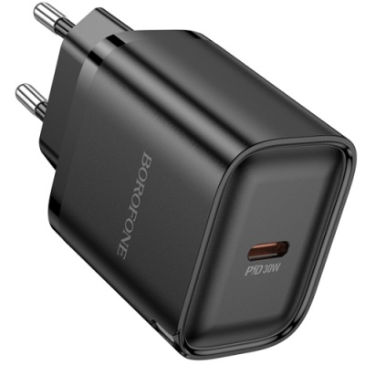 мережевий зарядний пристрій borofone ba84a 1type-c/30w/pd (чорний) 