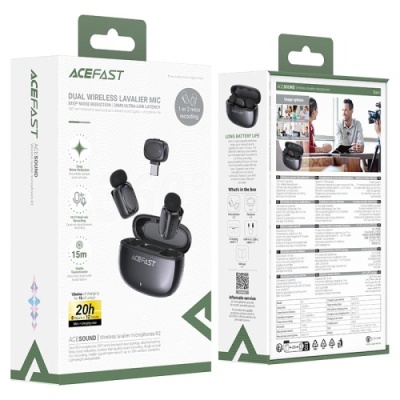 мікрофон петличний бездротовий acefast r2 type-c (чорний) 