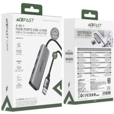 usb hub acefast j17 4in1 (сірий) 