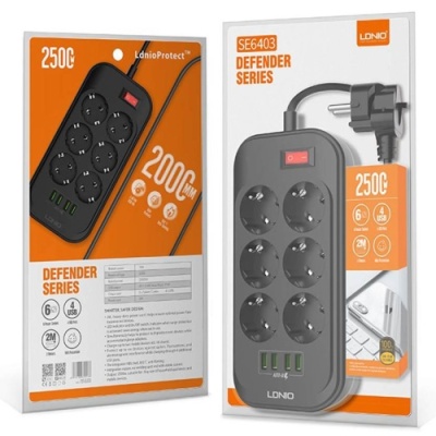мережевий подовжувач ldnio se6403 4usb (чорний) 