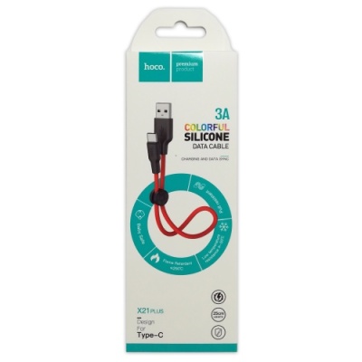 кабель hoco x21 plus silicone usb - type-c 3.0a/0.25m (чорно-червоний) 