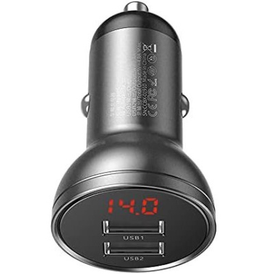 Автомобільний Зарядний Пристрій Baseus Digital Display Dual (CCBX-0G) 2USB/24W/4.8A (Grey)