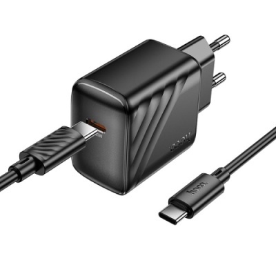 мережевий зарядний пристрій hoco cs24a 1type-c/25w/pd + (type-c - type-c) (чорний) 