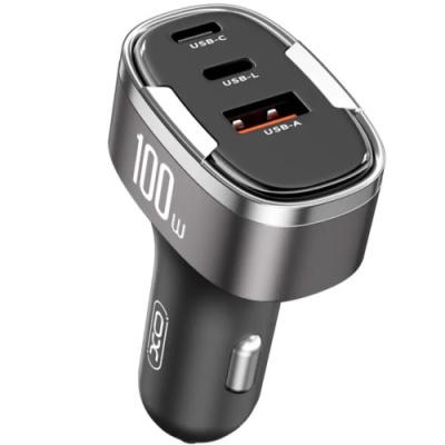 Автомобільний Зарядний Пристрій XO CC61 100W 1USB/30W/QC4.0 + 1Type-C/45W/PD + 1Lightning/25W (Чорний)