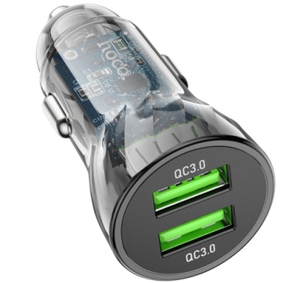 Автомобільний Зарядний Пристрій Hoco Z47 Transparent 2USB/20W/QC3.0 (Прозорий чорний)