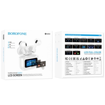 бездротові навушники (tws) borofone bw60 with display (білий) 