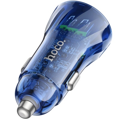 Автомобільний Зарядний Пристрій Hoco Z47 Transparent 2USB/20W/QC3.0 (Прозорий синій)