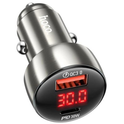 Автомобільний Зарядний Пристрій Hoco Z50 PD30W+QC3.0 (1USB/1Type-C) (сірий)