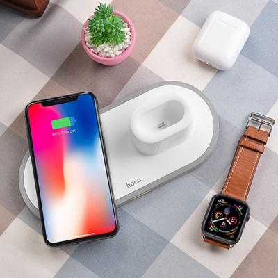 безпровідний зарядний пристрій hoco cw21 3in1 (phone+watch+airpods) 10w (білий) 