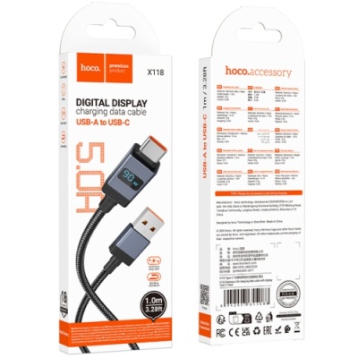 кабель hoco x118 usb - type-c 5a/1m (чорний) 