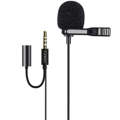 мікрофон петличний дротовий earldom et-e38 3.5mm jack + aux connector/2m (чорний) 