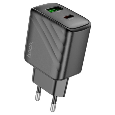 мережевий зарядний пристрій hoco cs23a 1usb/18w/qc3.0 + 1type-c/30w/pd (чорний) 