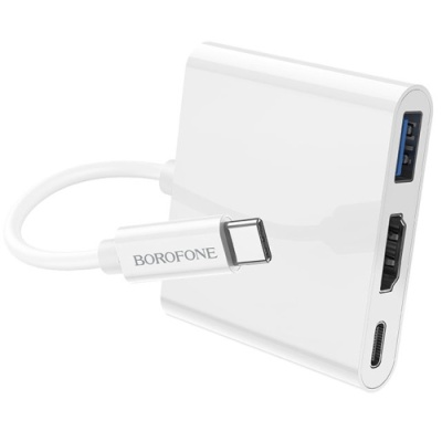 перехідник borofone dh4 type-c converter(type-c to usb3.0+hdmi+pd) (бiлий) 